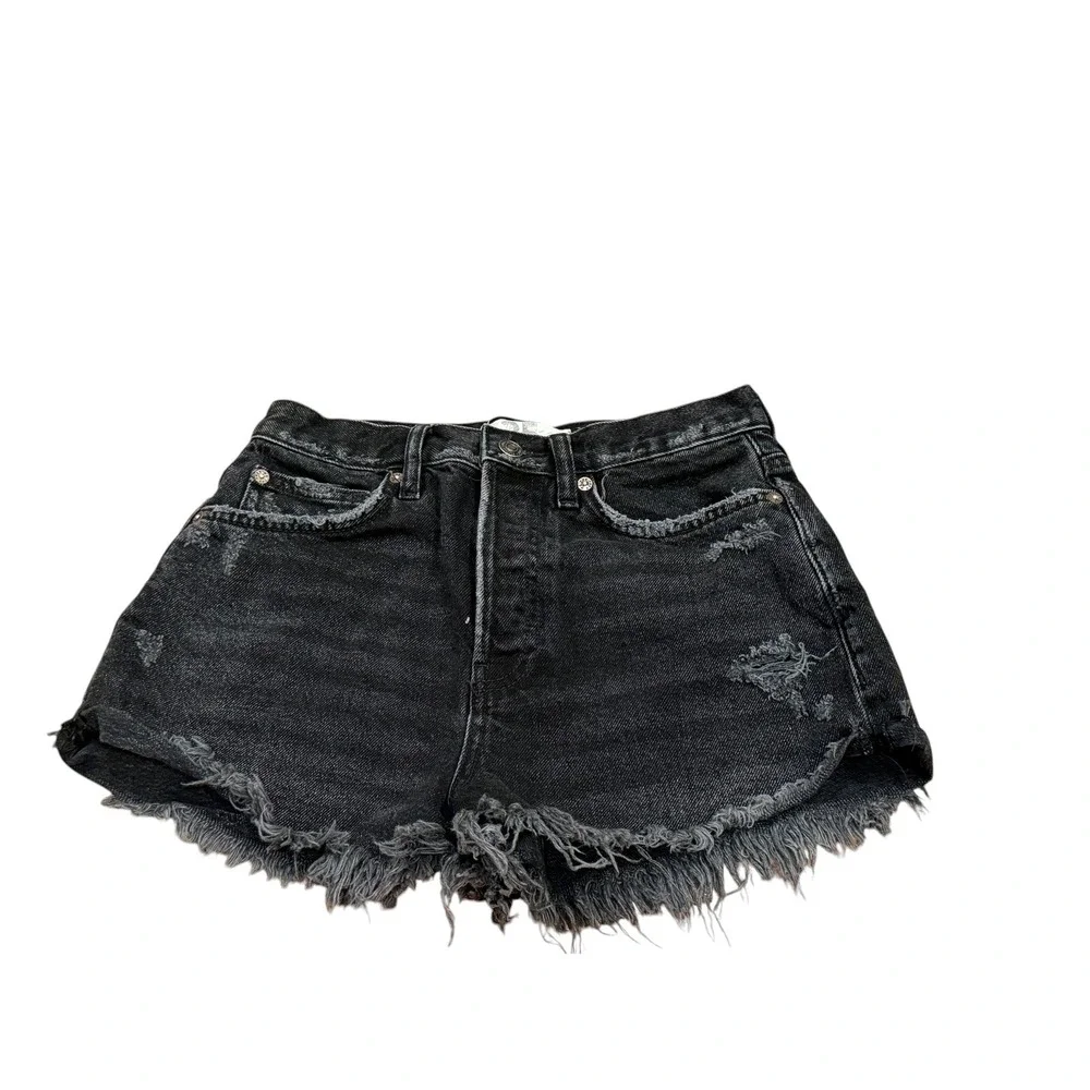 Free People We The Free Blk Distressed Denim Cutoff Shorts Womens 25 Button Fly